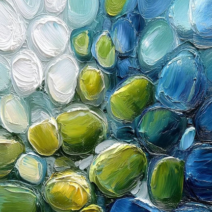 RIVER GEMS: Abstract Impasto Textured Blue and Green Painting | rectangular format, hand-painted canvas edge