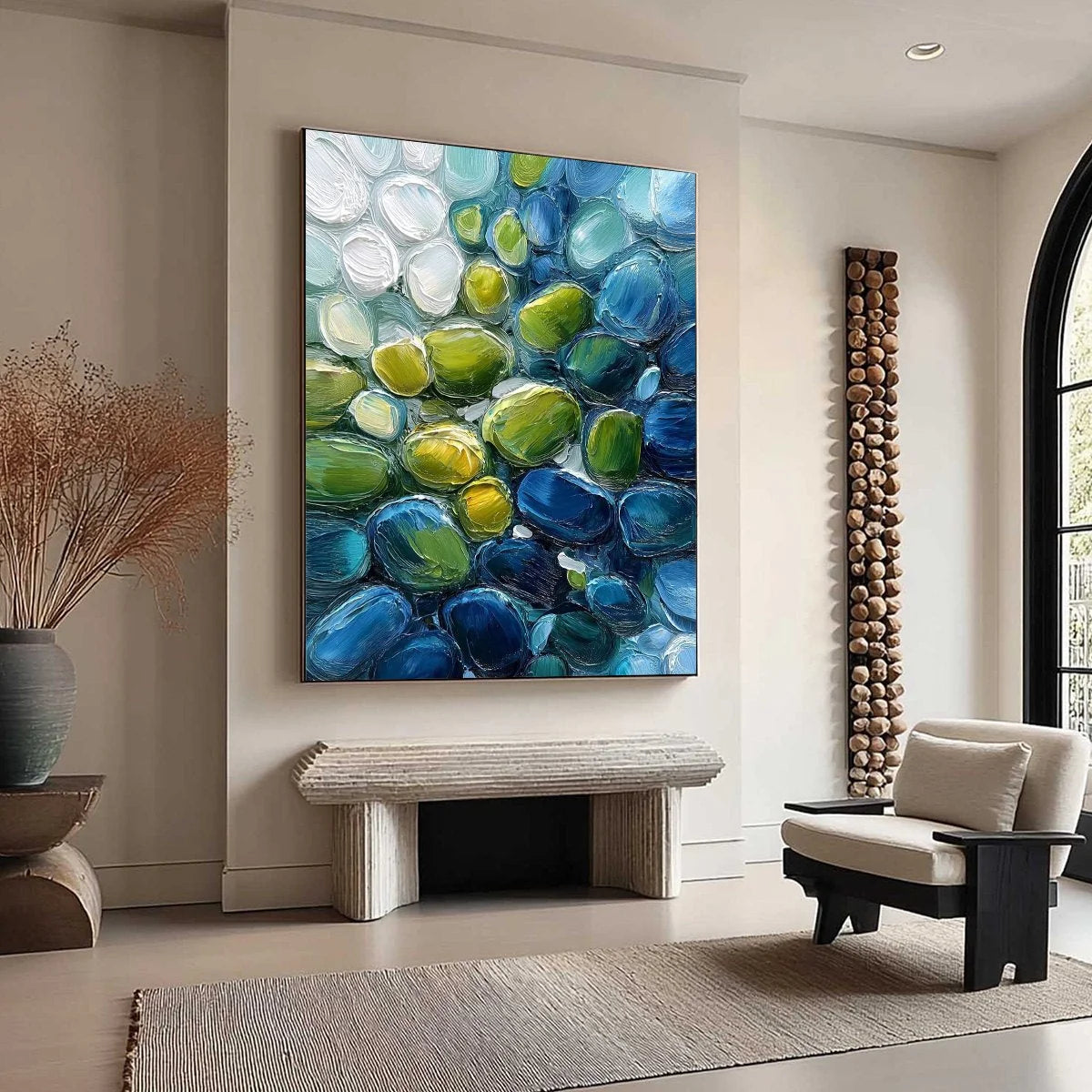 RIVER GEMS: Abstract Impasto Textured Blue and Green Painting | green palette, original oil on stretched canvas art