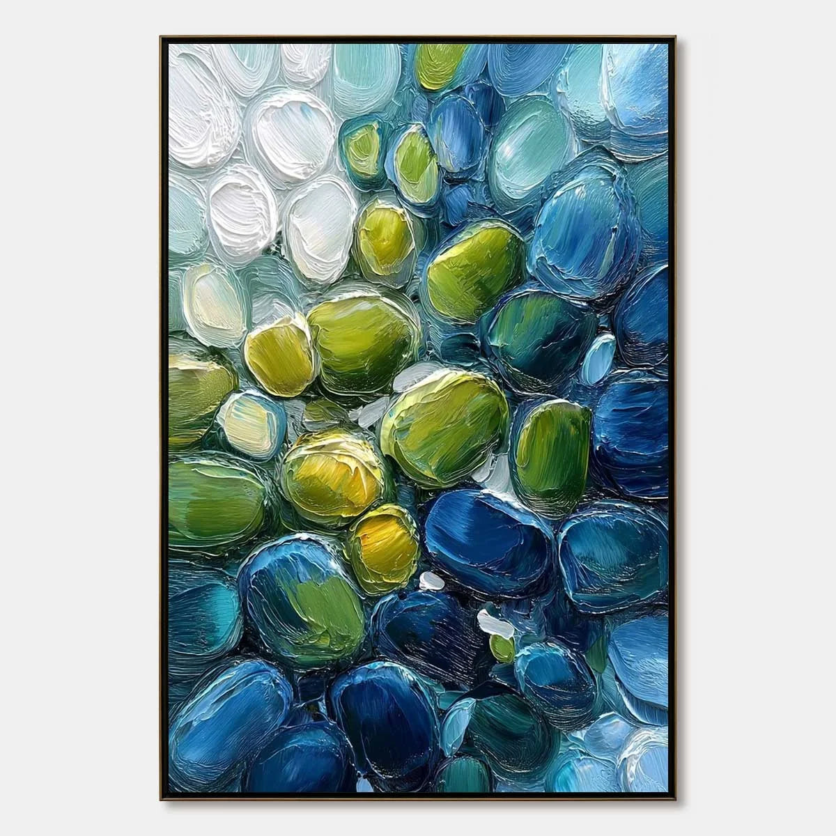 RIVER GEMS: Abstract Impasto Textured Blue and Green Painting | hanging in living room, Abstract wall art