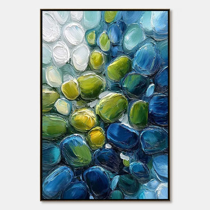 RIVER GEMS: Abstract Impasto Textured Blue and Green Painting | hanging in living room, Abstract wall art