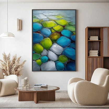 RIVER GEMS: Heavily Textured Abstract Painting of Colorful Stones | Abstract closeup, raised brushwork detail