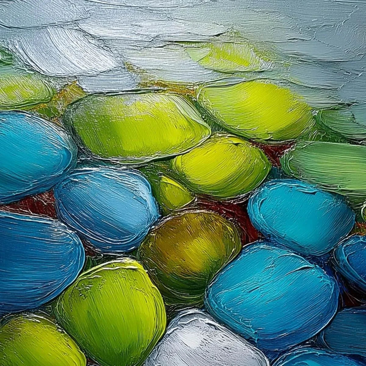 RIVER GEMS: Heavily Textured Abstract Painting of Colorful Stones | rectangular format, hand-painted canvas edge