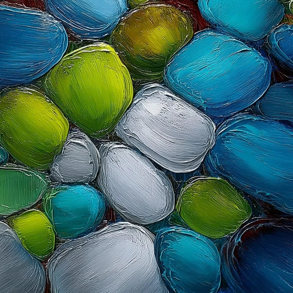 RIVER GEMS: Heavily Textured Abstract Painting of Colorful Stones | rolled canvas, ready for custom framing