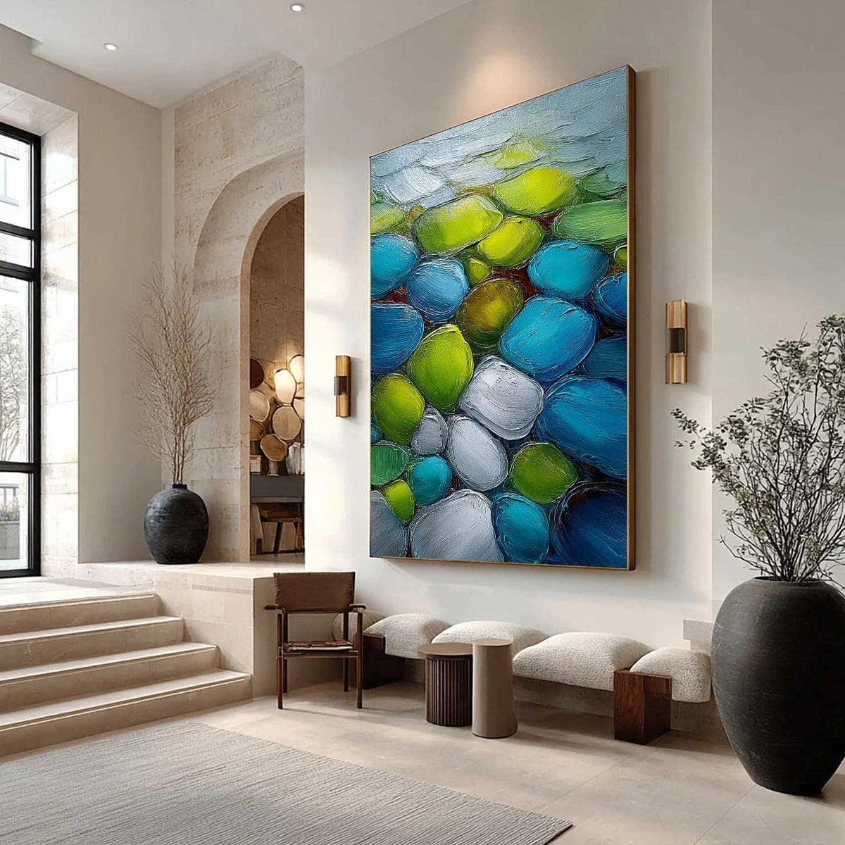 RIVER GEMS: Heavily Textured Abstract Painting of Colorful Stones | Abstract mood, soft natural light studio shot
