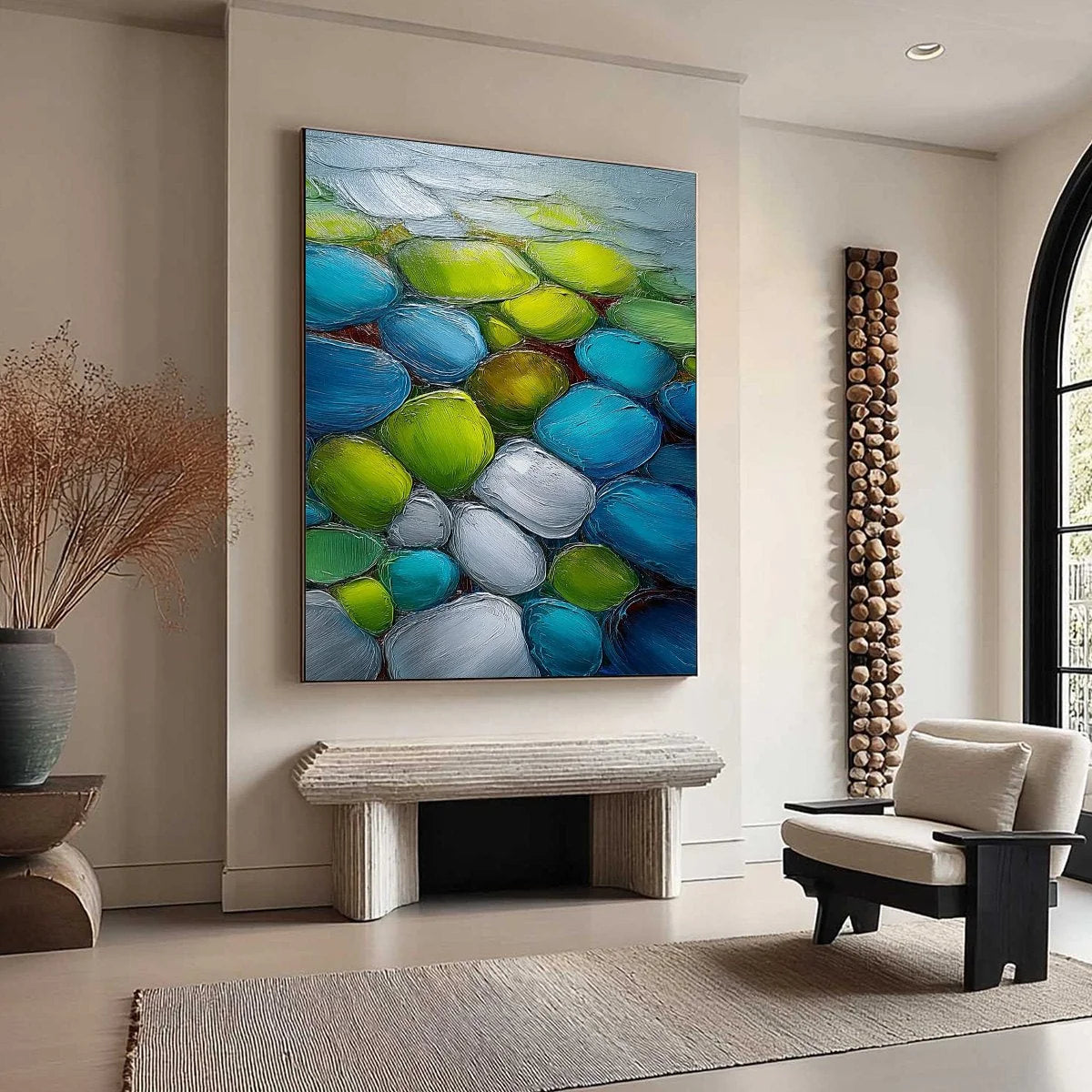RIVER GEMS: Heavily Textured Abstract Painting of Colorful Stones | multi-color palette, original oil on stretched canvas art