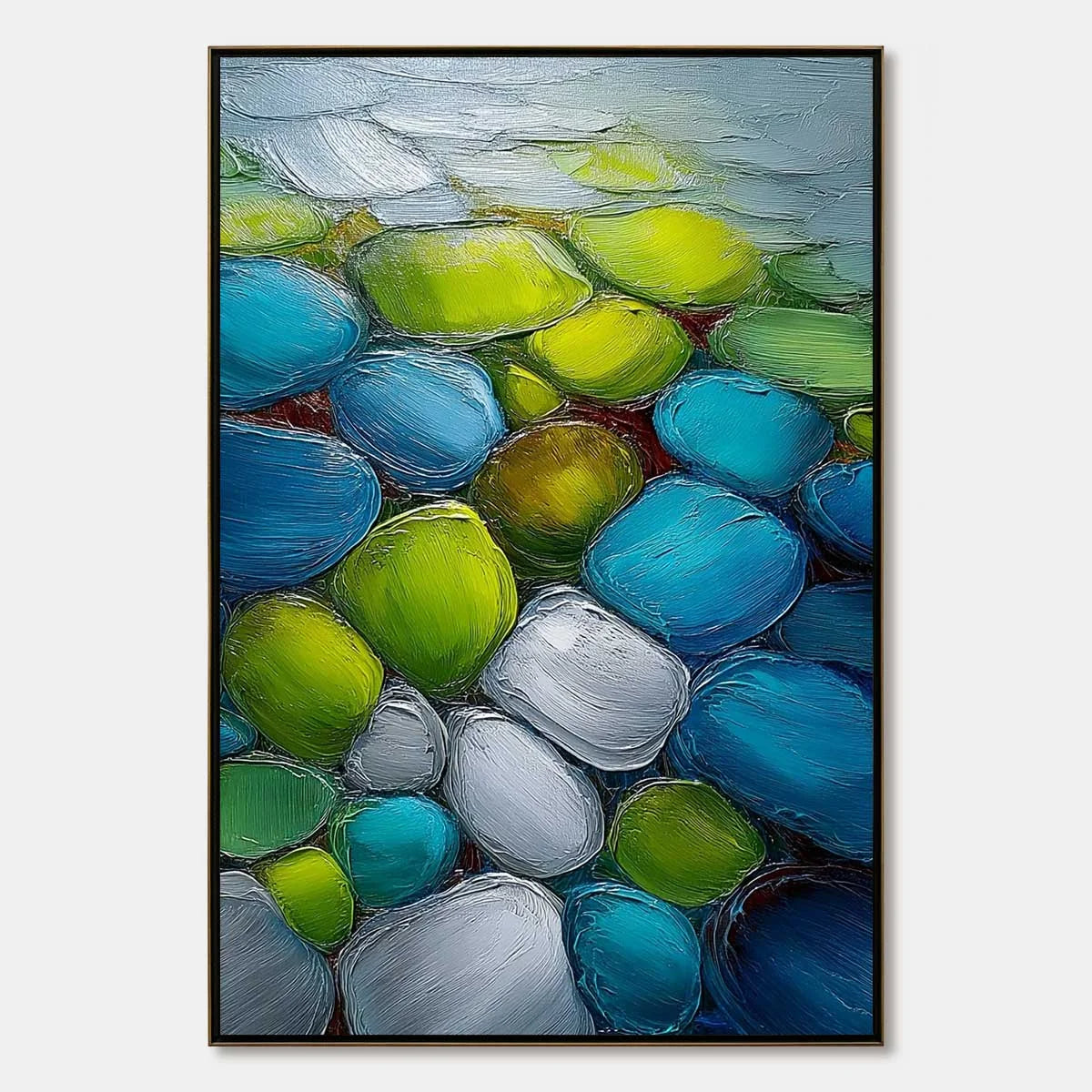 RIVER GEMS: Heavily Textured Abstract Painting of Colorful Stones | hanging in living room, Abstract wall art