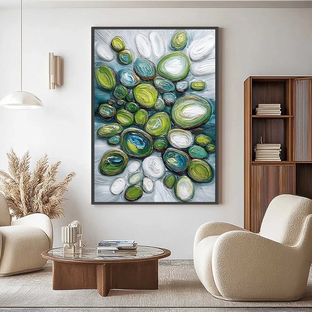 RIVER GEMS: Textured Wabi Sabi Abstract Painting of River Stones | Abstract closeup, raised brushwork detail