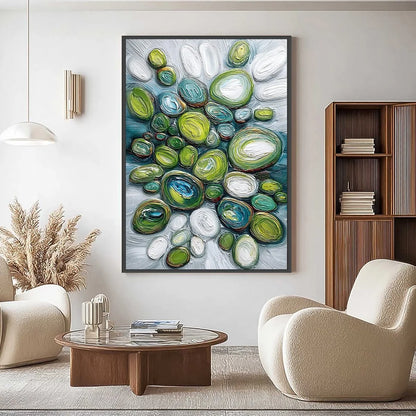 RIVER GEMS: Textured Wabi Sabi Abstract Painting of River Stones | Abstract closeup, raised brushwork detail