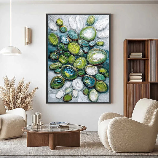 RIVER GEMS: Textured Wabi Sabi Abstract Painting of River Stones