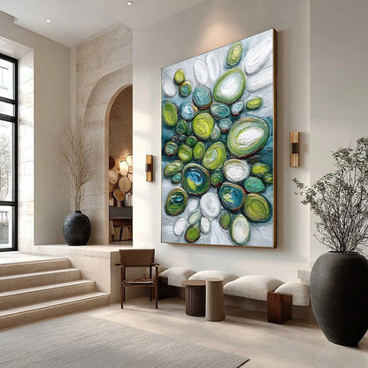 RIVER GEMS: Textured Wabi Sabi Abstract Painting of River Stones | Abstract mood, soft natural light studio shot