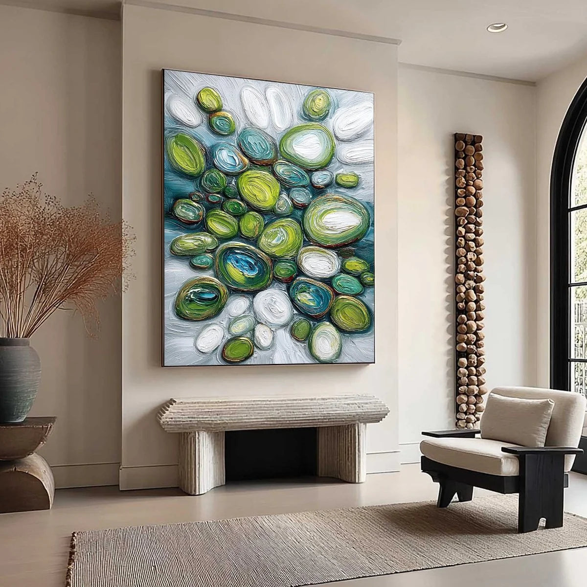 RIVER GEMS: Textured Wabi Sabi Abstract Painting of River Stones | multi-color palette, original oil on stretched canvas art