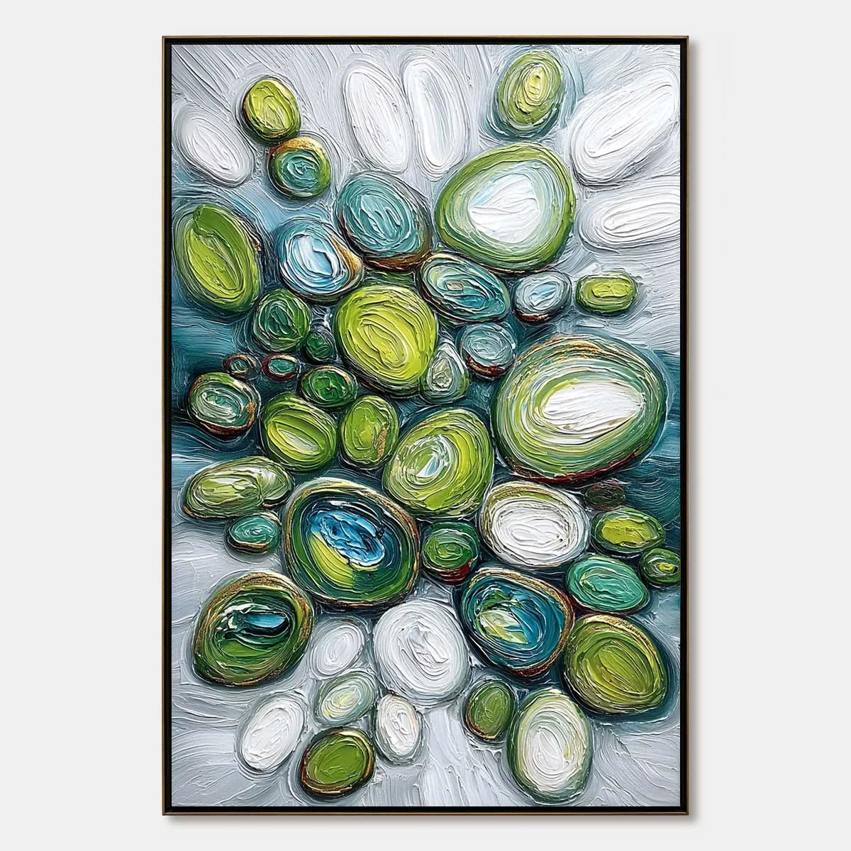 RIVER GEMS: Textured Wabi Sabi Abstract Painting of River Stones | hanging in living room, Abstract wall art