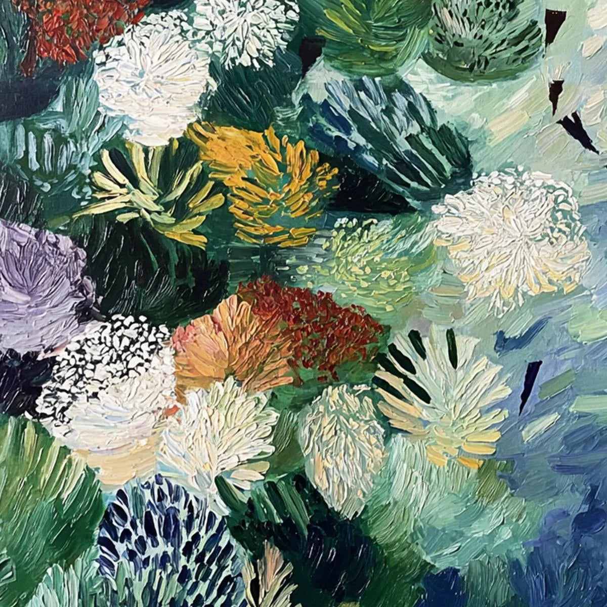 RIVER OF BLOOMS: Textured Palette Knife Abstract Floral Painting | rectangular format, hand-painted canvas edge