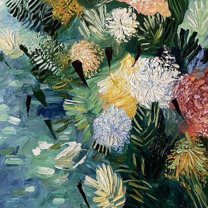 RIVER OF BLOOMS: Textured Palette Knife Abstract Floral Painting | rolled canvas, ready for custom framing