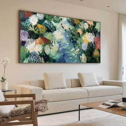 RIVER OF BLOOMS: Textured Palette Knife Abstract Floral Painting | Abstract mood, soft natural light studio shot