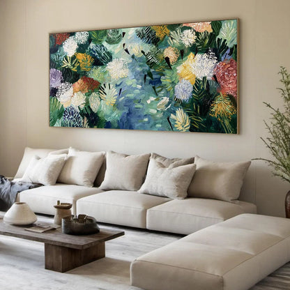 RIVER OF BLOOMS: Textured Palette Knife Abstract Floral Painting | multi-color palette, original oil on stretched canvas art