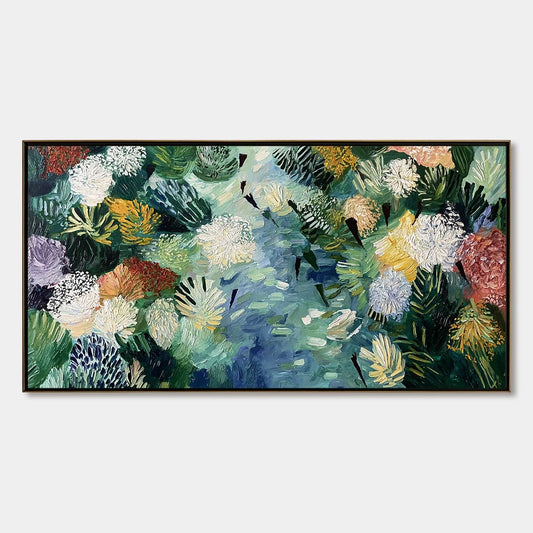 RIVER OF BLOOMS: Textured Palette Knife Abstract Floral Painting | hanging in living room, Abstract wall art