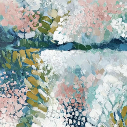 RIVER OF PETALS: Textured Abstract Floral Landscape Painting | rectangular format, hand-painted canvas edge