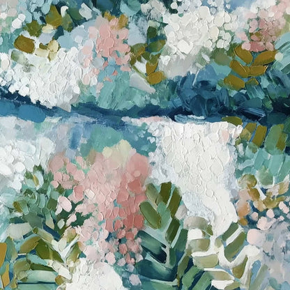RIVER OF PETALS: Textured Abstract Floral Landscape Painting | rolled canvas, ready for custom framing