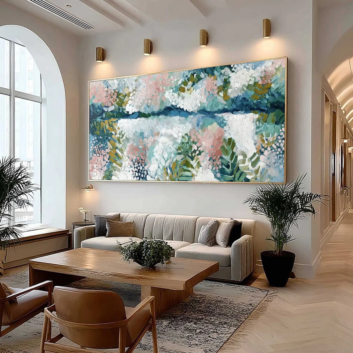 RIVER OF PETALS: Textured Abstract Floral Landscape Painting | Abstract mood, soft natural light studio shot