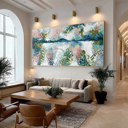 RIVER OF PETALS: Textured Abstract Floral Landscape Painting | Abstract mood, soft natural light studio shot