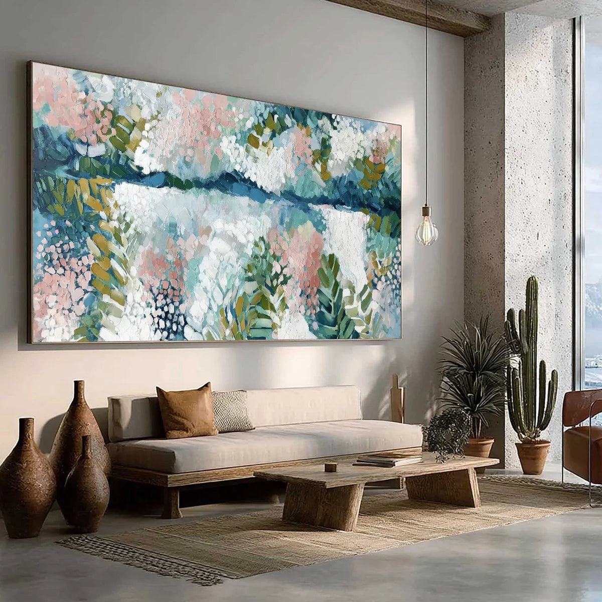 RIVER OF PETALS: Textured Abstract Floral Landscape Painting | multi-color palette, original oil on stretched canvas art