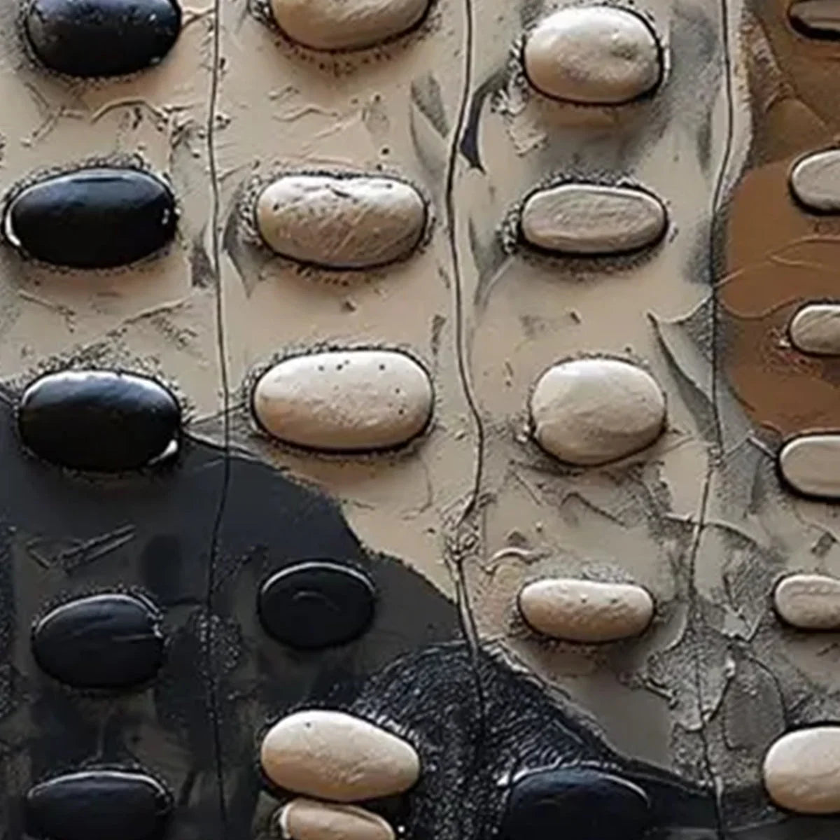 RIVER STONES | gold frame stretched on neutral wall