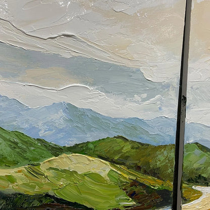 RIVER VALLEY DUET: Textured Landscape Diptych Painting | rectangular format, hand-painted canvas edge