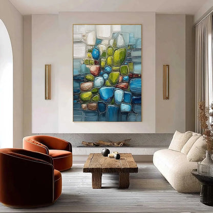 RIVERBED GEMS: Textured Vertical Abstract Impasto Wall Art | Abstract closeup, raised brushwork detail