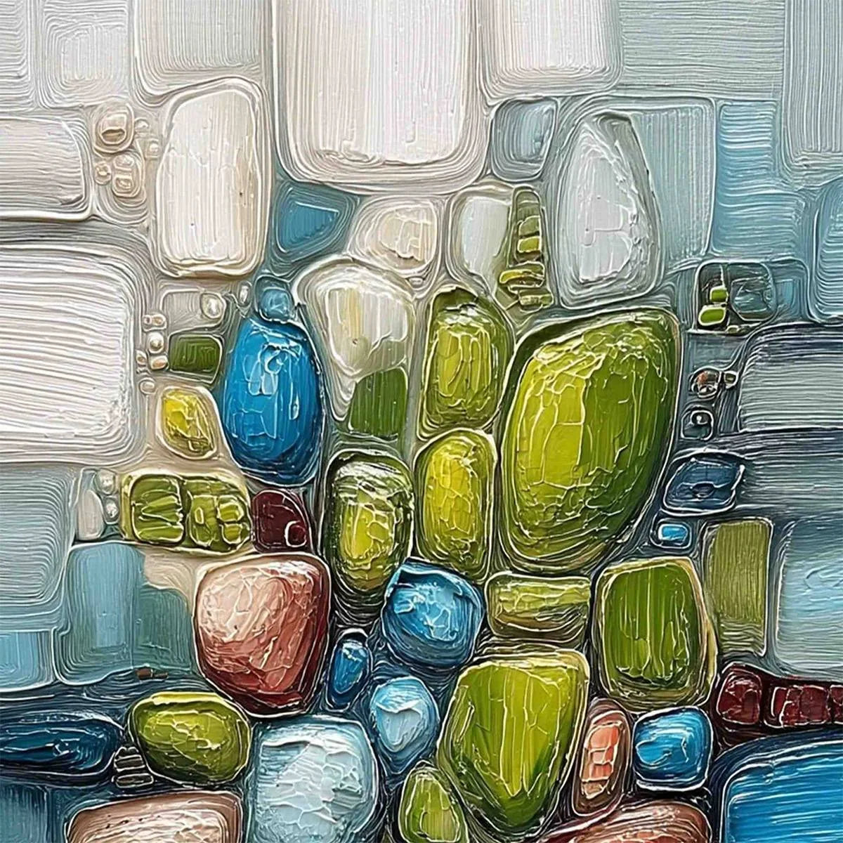 RIVERBED GEMS: Textured Vertical Abstract Impasto Wall Art | rectangular format, hand-painted canvas edge