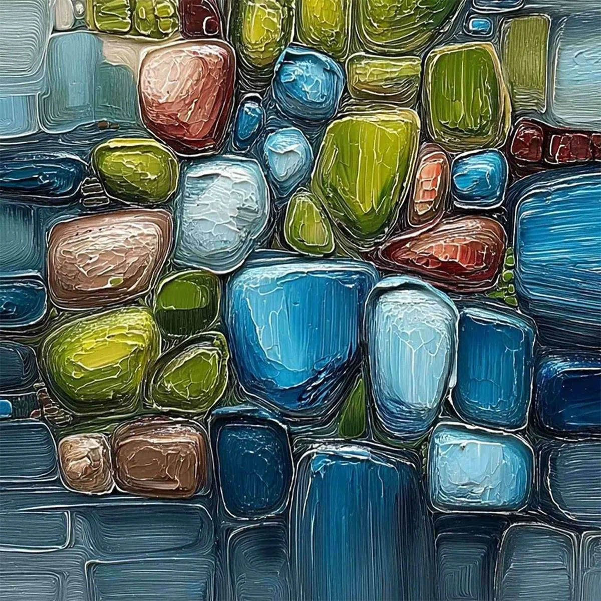 RIVERBED GEMS: Textured Vertical Abstract Impasto Wall Art | rolled canvas, ready for custom framing
