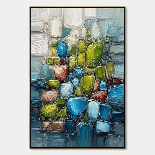 RIVERBED GEMS: Textured Vertical Abstract Impasto Wall Art | hanging in living room, Abstract wall art