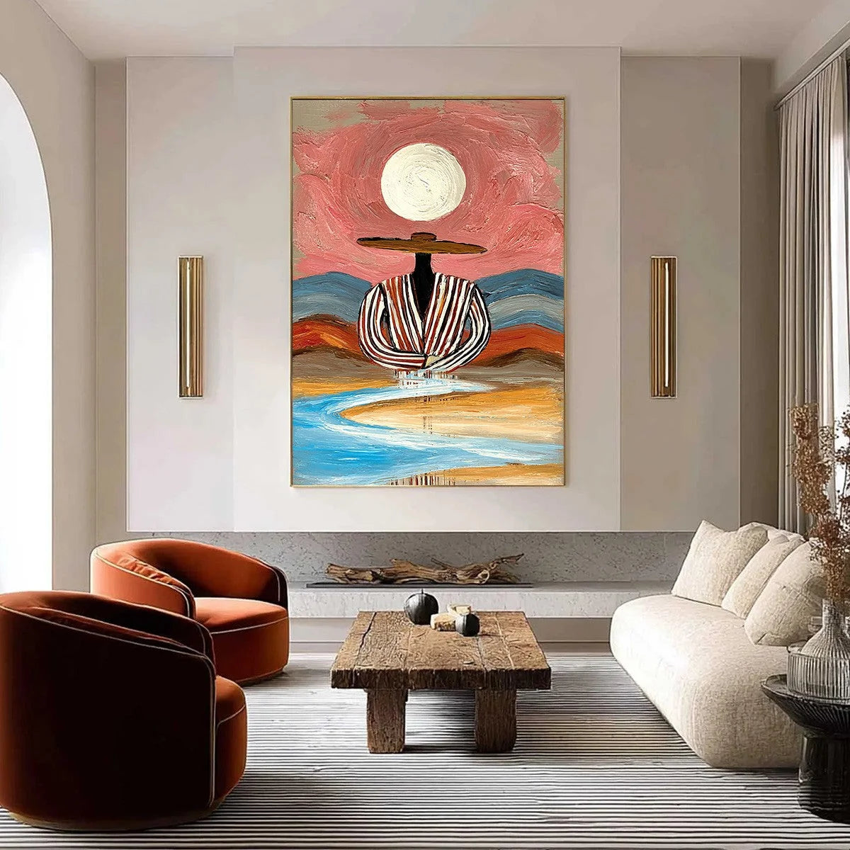 RIVERBED SOLITUDE: Textured Boho Figurative Portrait Painting on Canvas | Figurative closeup, raised brushwork detail