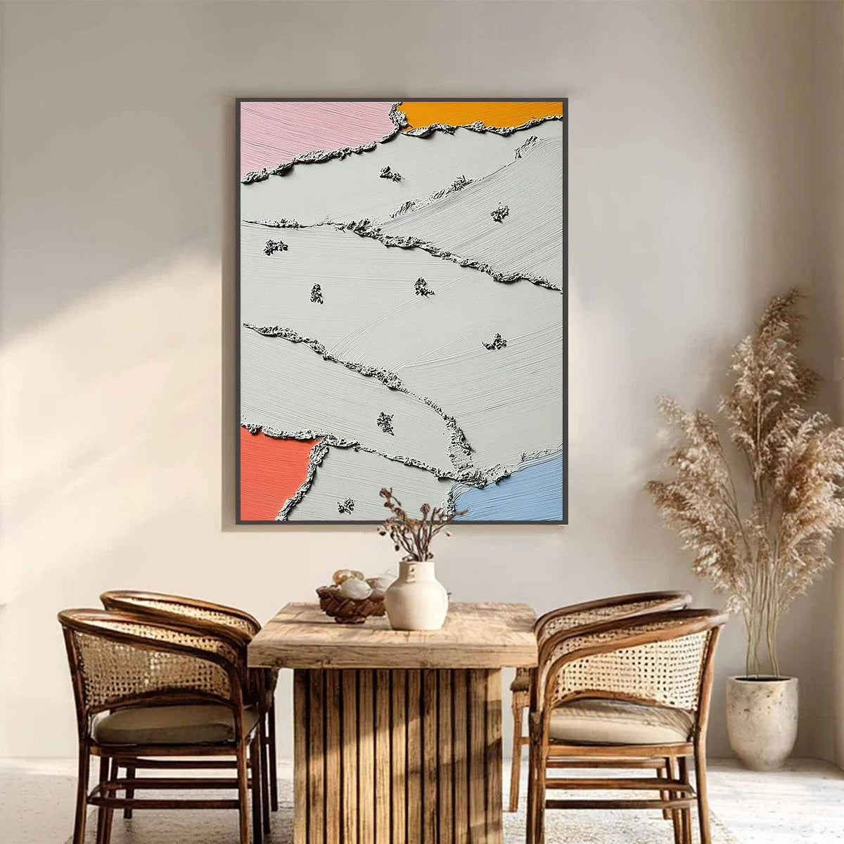 RIVERBEDS: Textured Abstract Painting with Minimalist Color Accents | Minimalist closeup, raised brushwork detail