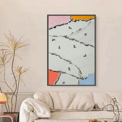 RIVERBEDS: Textured Abstract Painting with Minimalist Color Accents | black frame version on white wall