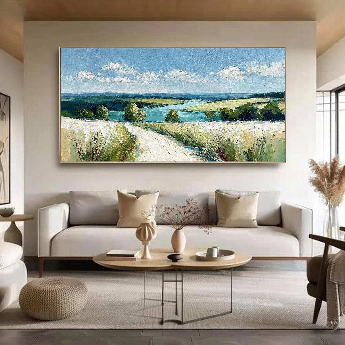 RIVERBEND VISTA: Textured Impasto Landscape Painting of a Countryside Path | Landscape closeup, raised brushwork detail