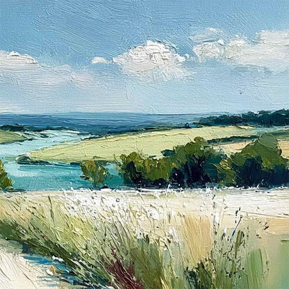 RIVERBEND VISTA: Textured Impasto Landscape Painting of a Countryside Path | rolled canvas, ready for custom framing