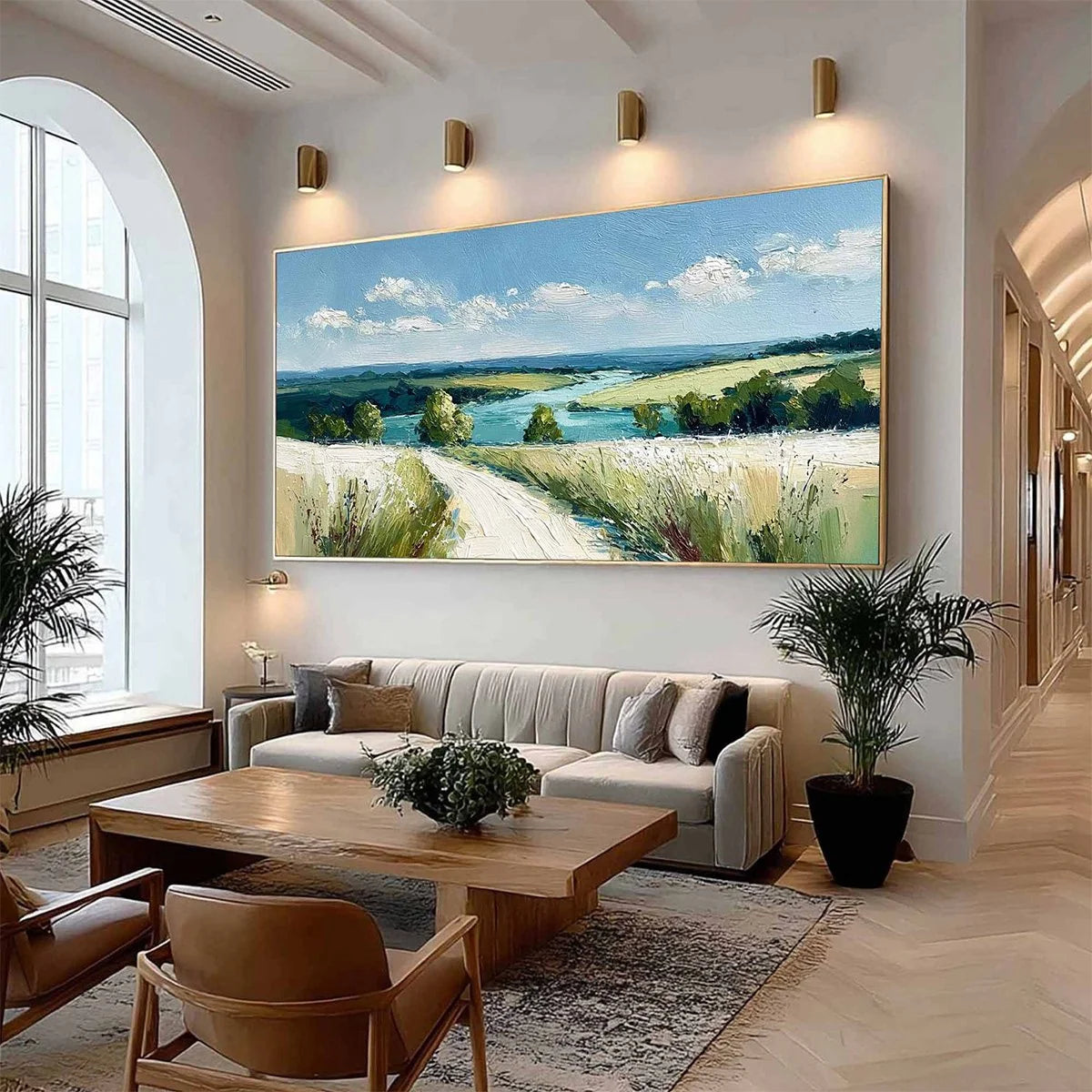 RIVERBEND VISTA: Textured Impasto Landscape Painting of a Countryside Path | Landscape mood, soft natural light studio shot