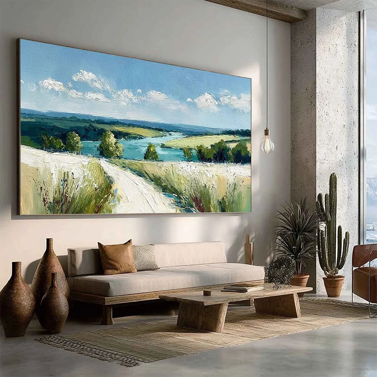 RIVERBEND VISTA: Textured Impasto Landscape Painting of a Countryside Path | multi-color palette, original oil on stretched canvas art