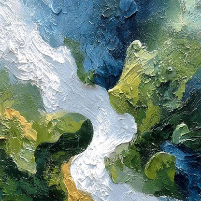 RIVERINE RUSH: Textured Abstract Landscape Painting of a River Valley | rectangular format, hand-painted canvas edge
