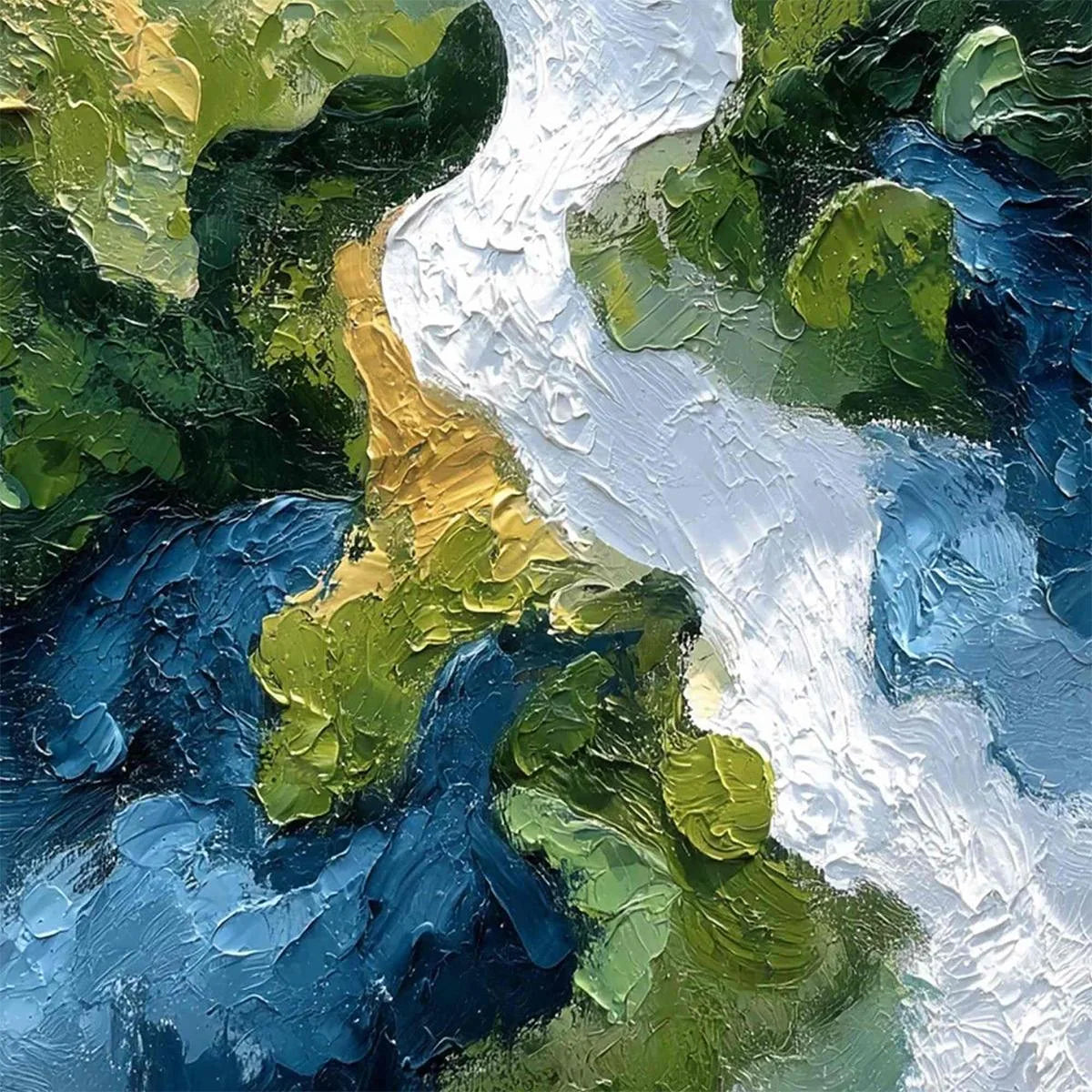 RIVERINE RUSH: Textured Abstract Landscape Painting of a River Valley | rolled canvas, ready for custom framing
