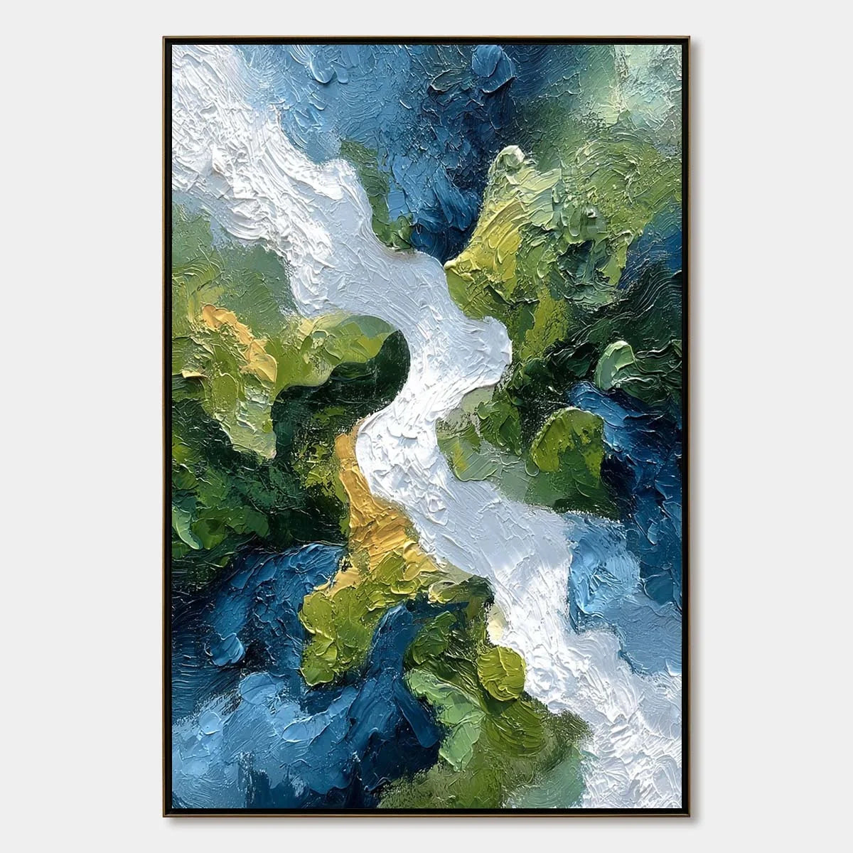 RIVERINE RUSH: Textured Abstract Landscape Painting of a River Valley | hanging in living room, Abstract wall art