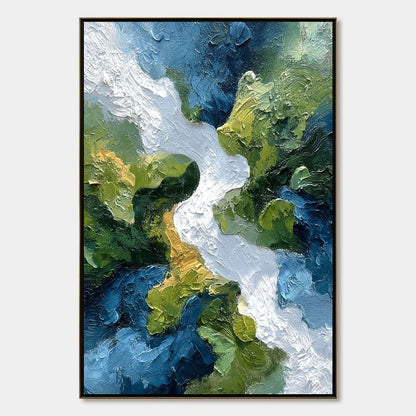 RIVERINE RUSH: Textured Abstract Landscape Painting of a River Valley | hanging in living room, Abstract wall art