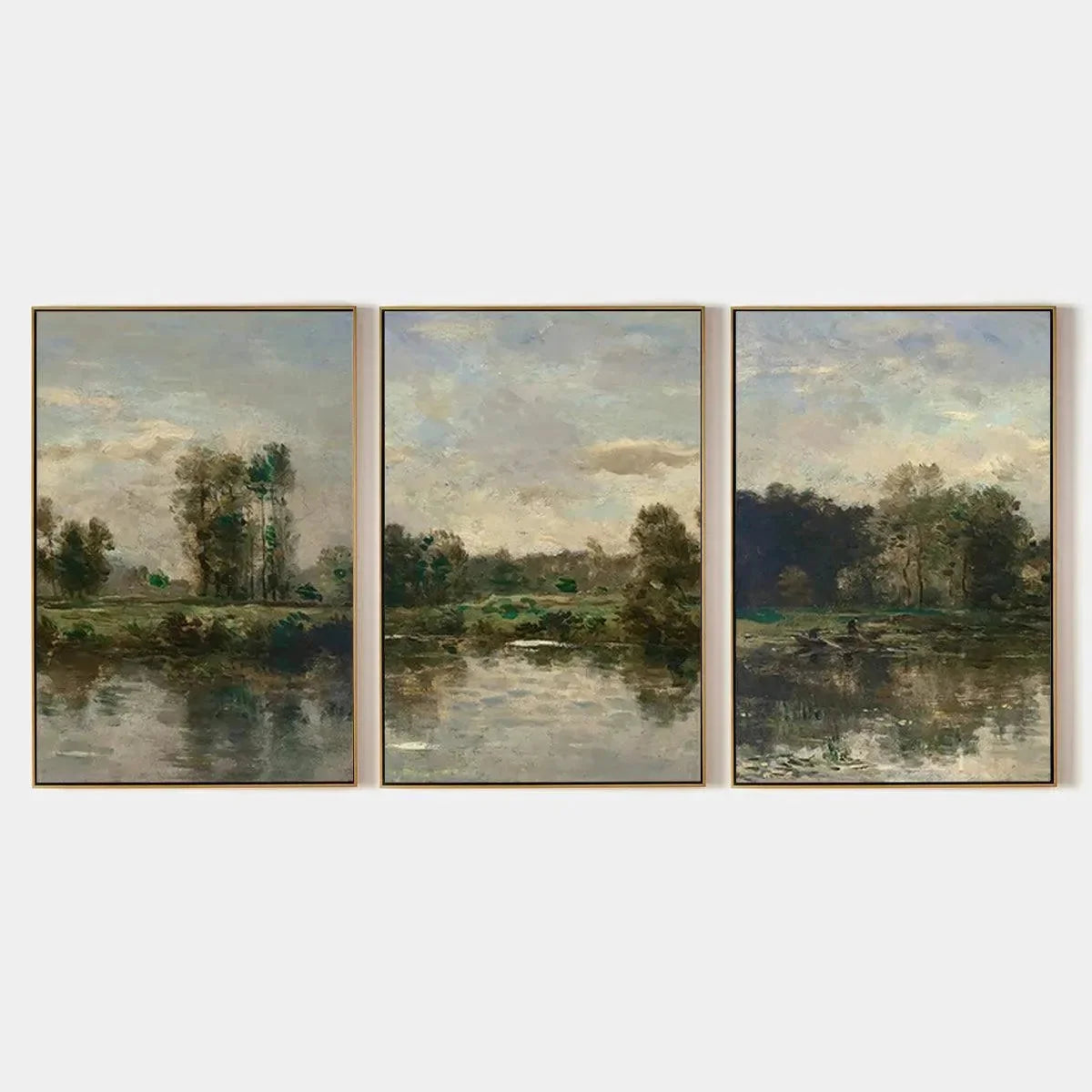 RIVERSIDE TRIPTYCH: Traditional Chinese Landscape Painting Set of 3 | hanging in living room, Landscape wall art