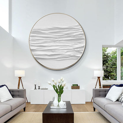 Ronde 3D-muurkunst met witte textuur: schilderij abstracte oceaangolven #12