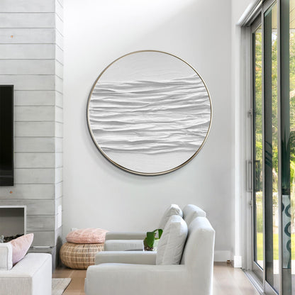 Ronde 3D-muurkunst met witte textuur: schilderij abstracte oceaangolven #4