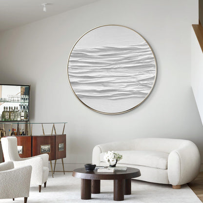 Ronde 3D-muurkunst met witte textuur: schilderij abstracte oceaangolven #5