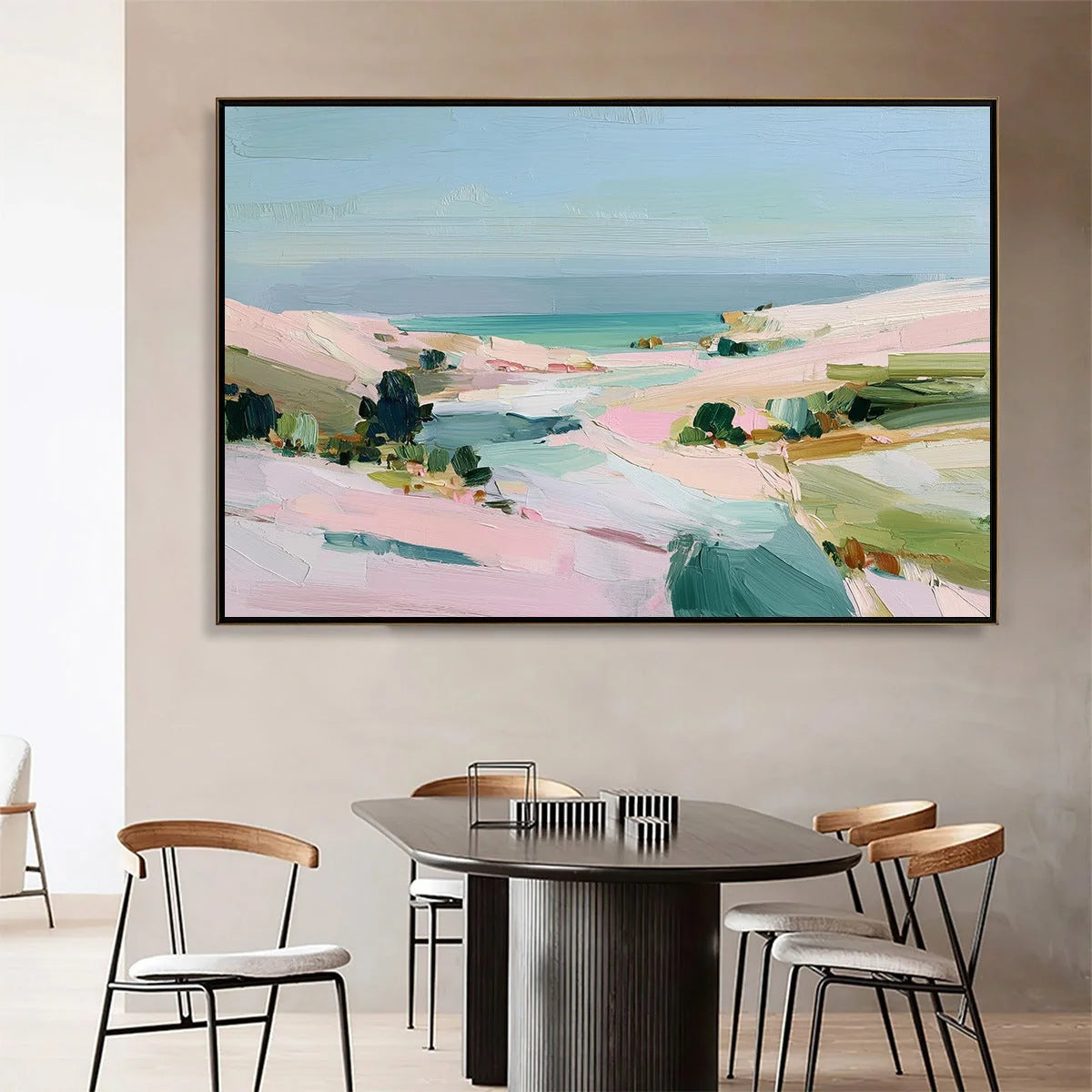 Roseate Shore Abstract Beach Painting | Textured Coastal Wall Art | Abstract closeup, raised brushwork detail