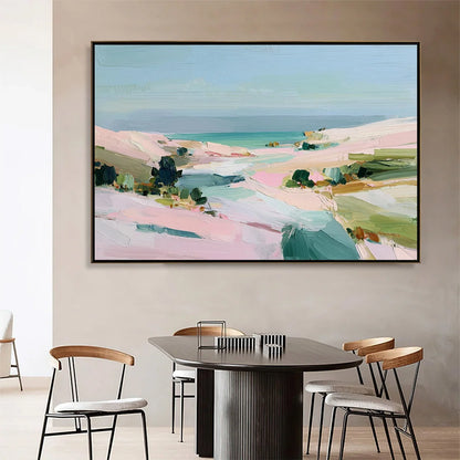 Roseate Shore Abstract Beach Painting | Textured Coastal Wall Art | Abstract closeup, raised brushwork detail