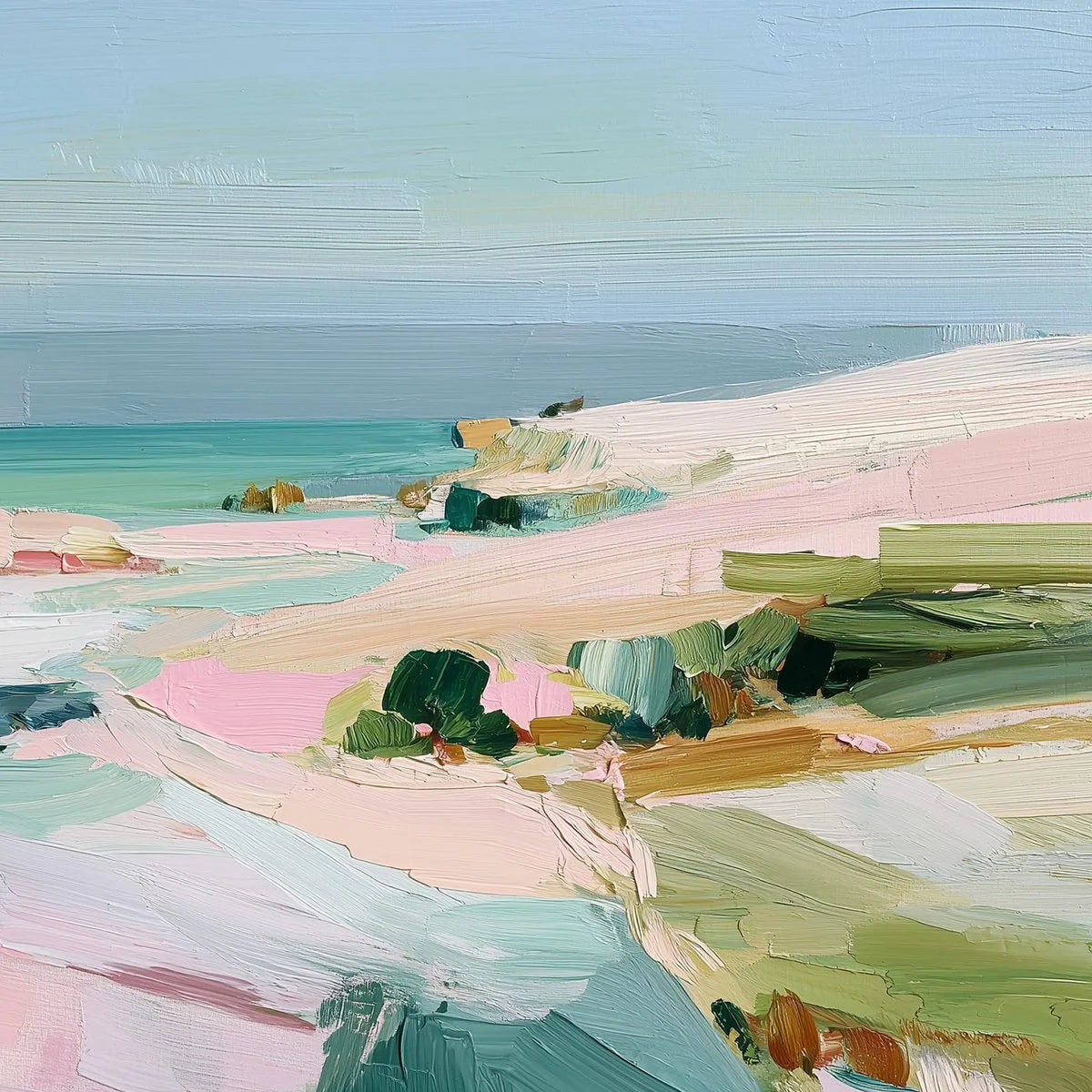 Roseate Shore Abstract Beach Painting | Textured Coastal Wall Art | rolled canvas, ready for custom framing